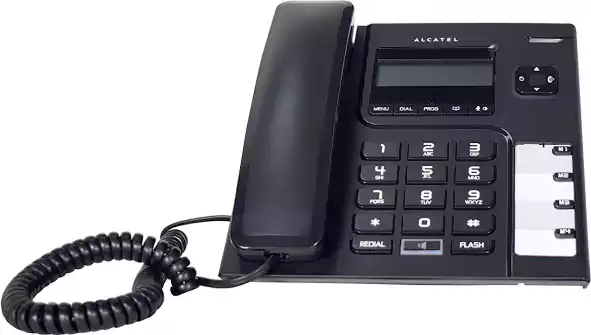 تليفون أرضي سلكي ألكاتيل، ذاكرة اتصال، شاشة LCD، إظهار هوية المتصل، أسود، T-56