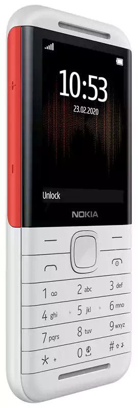 موبايل نوكيا 5310، ثنائي الشريحة، ذاكرة داخلية 16 ميجابايت، رامات 8 ميجابايت، شبكة الجيل الرابع إل تي إي، أبيض وأحمر