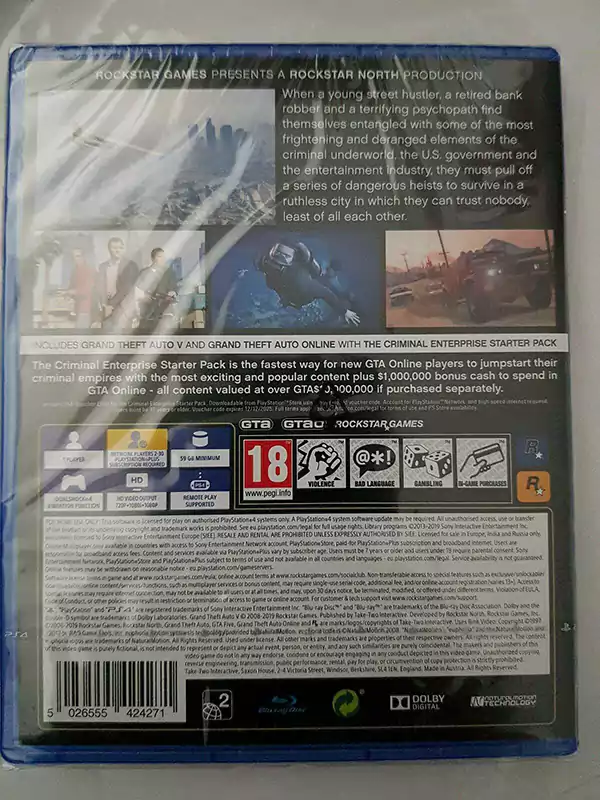 DVD GRAND THEFT AUTO V PS4
