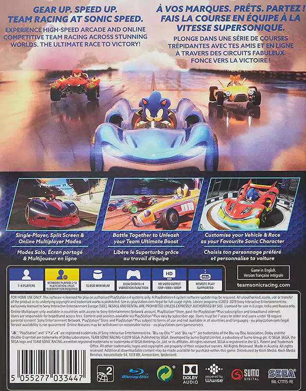 لعبة SONIC RACING DVD بلاي ستيشن 4