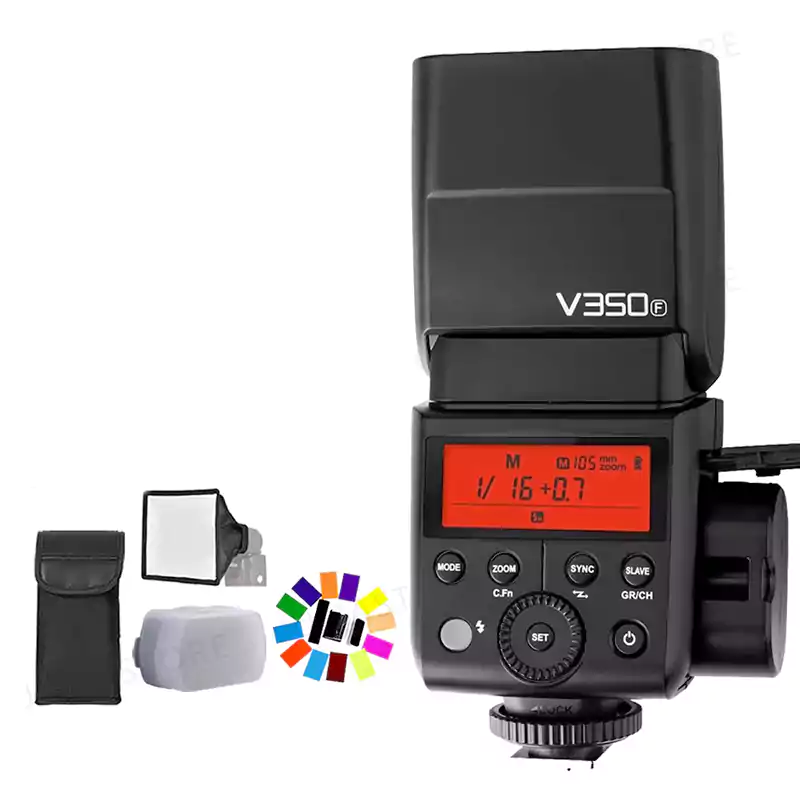 مصباح فلاش كاميرا جودوكس مستطيل مع بطارية مدمجة،  مصباح إضاءة محمول، أسود V350C