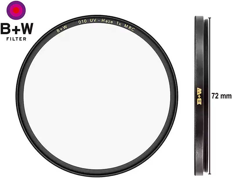 B+W UV Camera Lens Filter 72mm,  Protection UV Filter Lens Protector,  Black