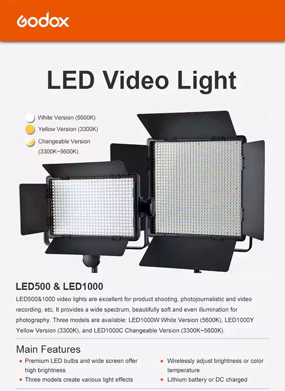 مصباح فيديو LED ثنائي اللون Godox LED1000C
