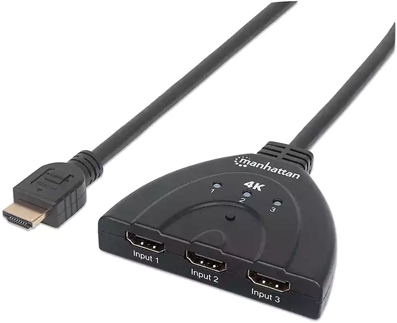 Manhattan Products 4K@60Hz 3-Port HDMI Switch, USB Powered, Integrated Cable