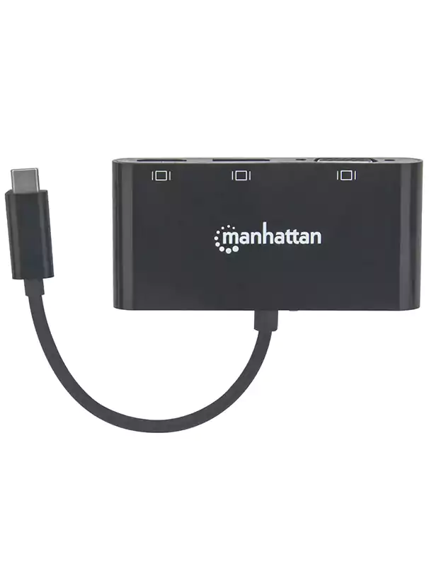 مانهاتن كابل من USB-C الى محول Multiport A-V - MST Hub - أسود