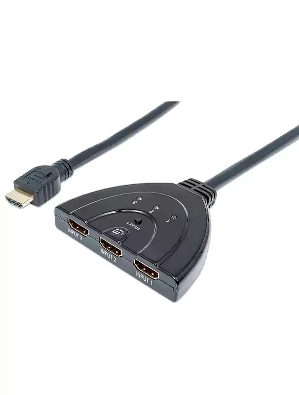 مانهاتن كابل من HDMI الى 3-منافذ HDMI Switch مدمج  - أسود