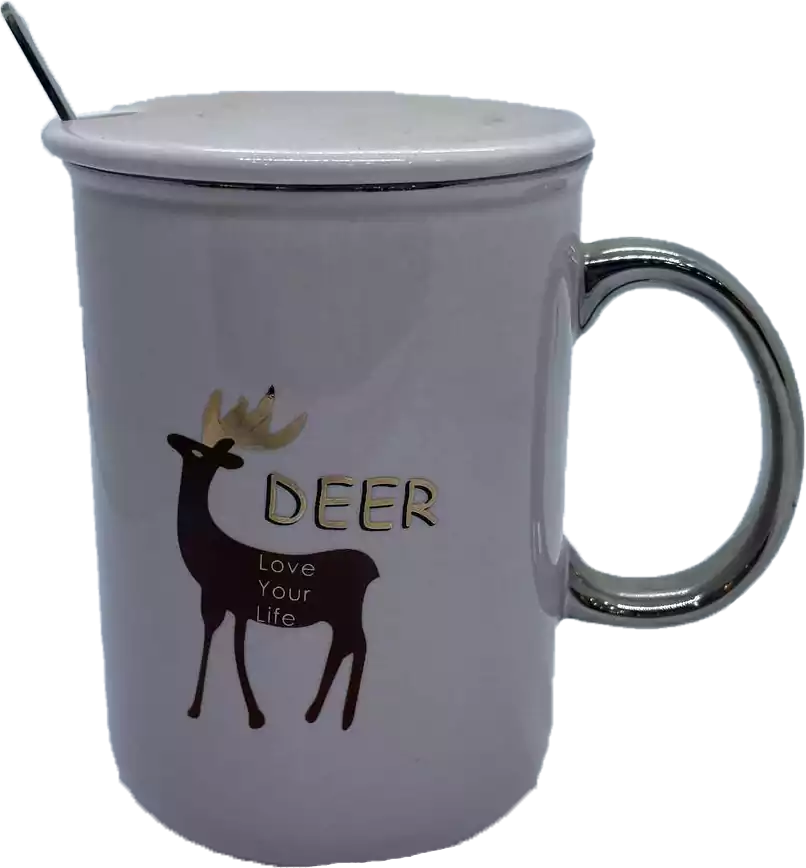 مج بورسلين بالغطاء و المعلقة حجم كبير بتصميم دائري - جراي